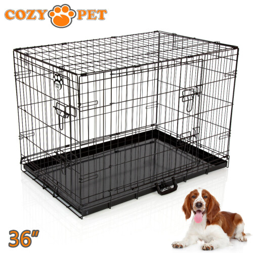 Dog Cage 36 in Black Puppy Crate Cozy Pet Crates Folding Metal Travel Cages on OnBuy