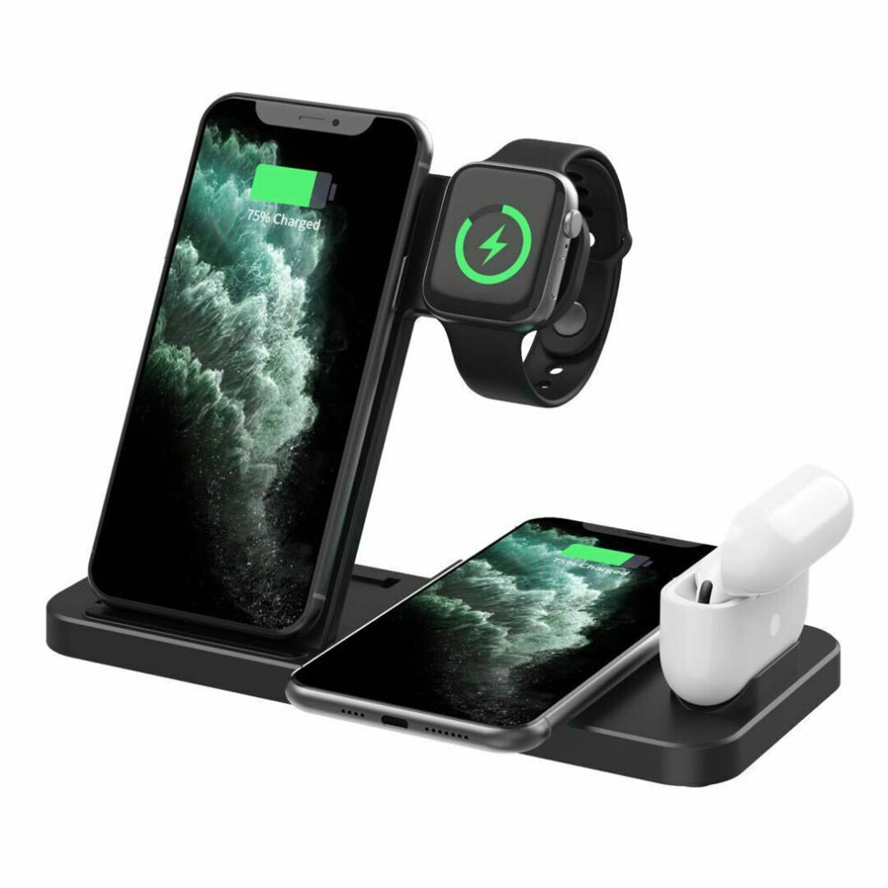 (Black) 4 In 1 Wireless Charging Station For Qi Devices Black 743014661583