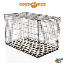Cozy Pet 48-Inch Black Dog Cage with 48-Inch Vet Bedding, Metal Tray, Dual-Door, 2 Security Latches, Folds Flat - DC48B + VB48C