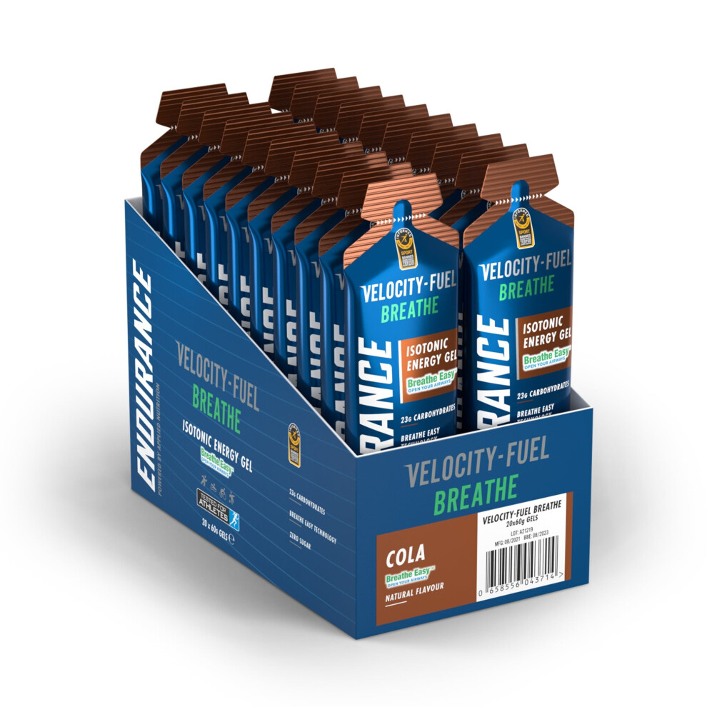 (Cola) Endurance Velocity Fuel Breathe - Sports Nutrition Energy Gel with Breathe Easy Formula - Pack of 20 x 60g