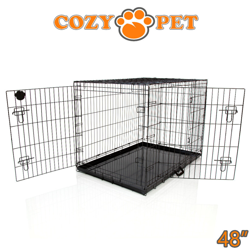 Dog Cage 48 in Black Cozy Pet Crate XXL Folding Puppy Cage Travel Metal