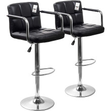 HQ PU Leather Black Ergonomic Durable Bar Stools UK with Arm Set of 2