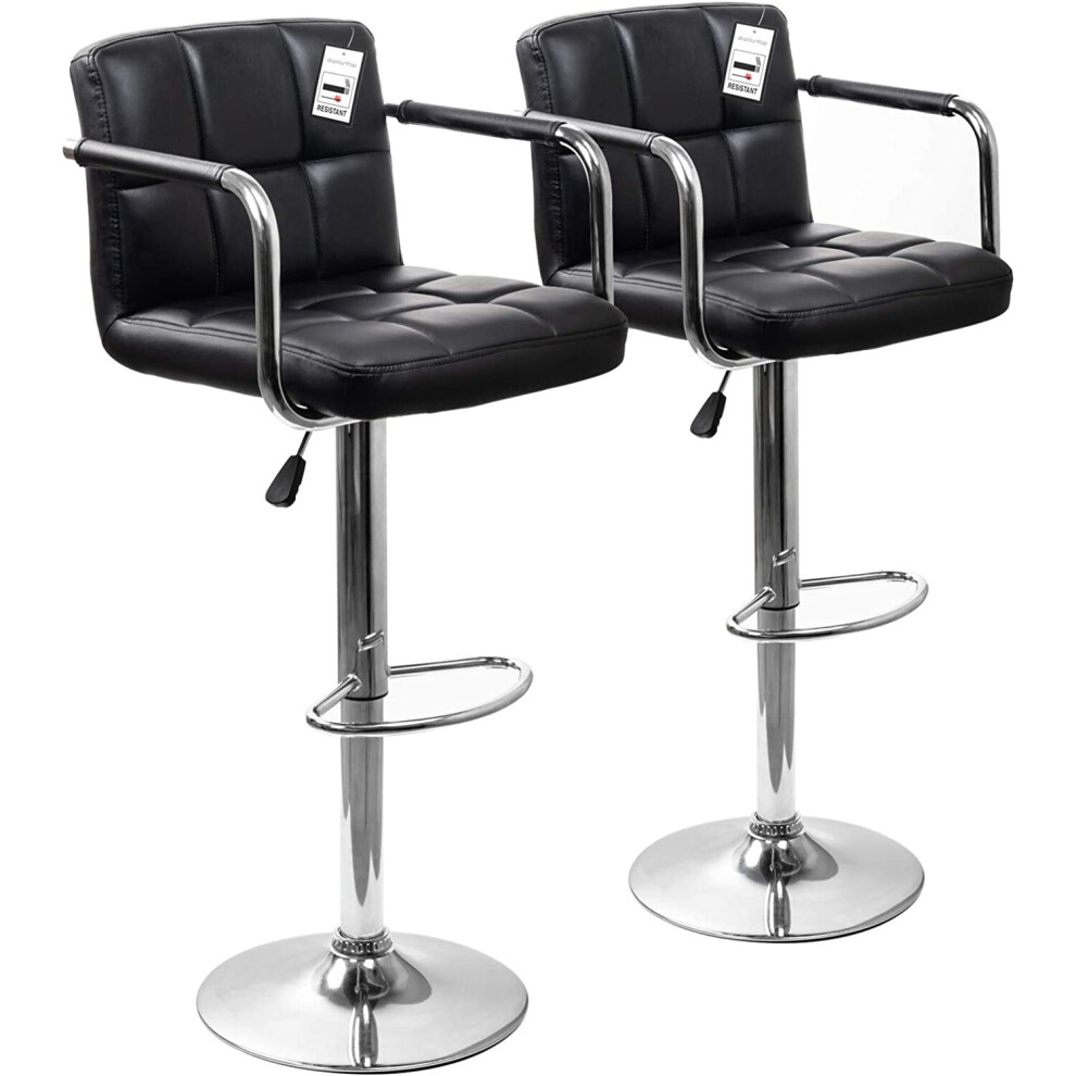 HQ PU Leather Black Ergonomic Durable Bar Stools UK with Arm Set of 2