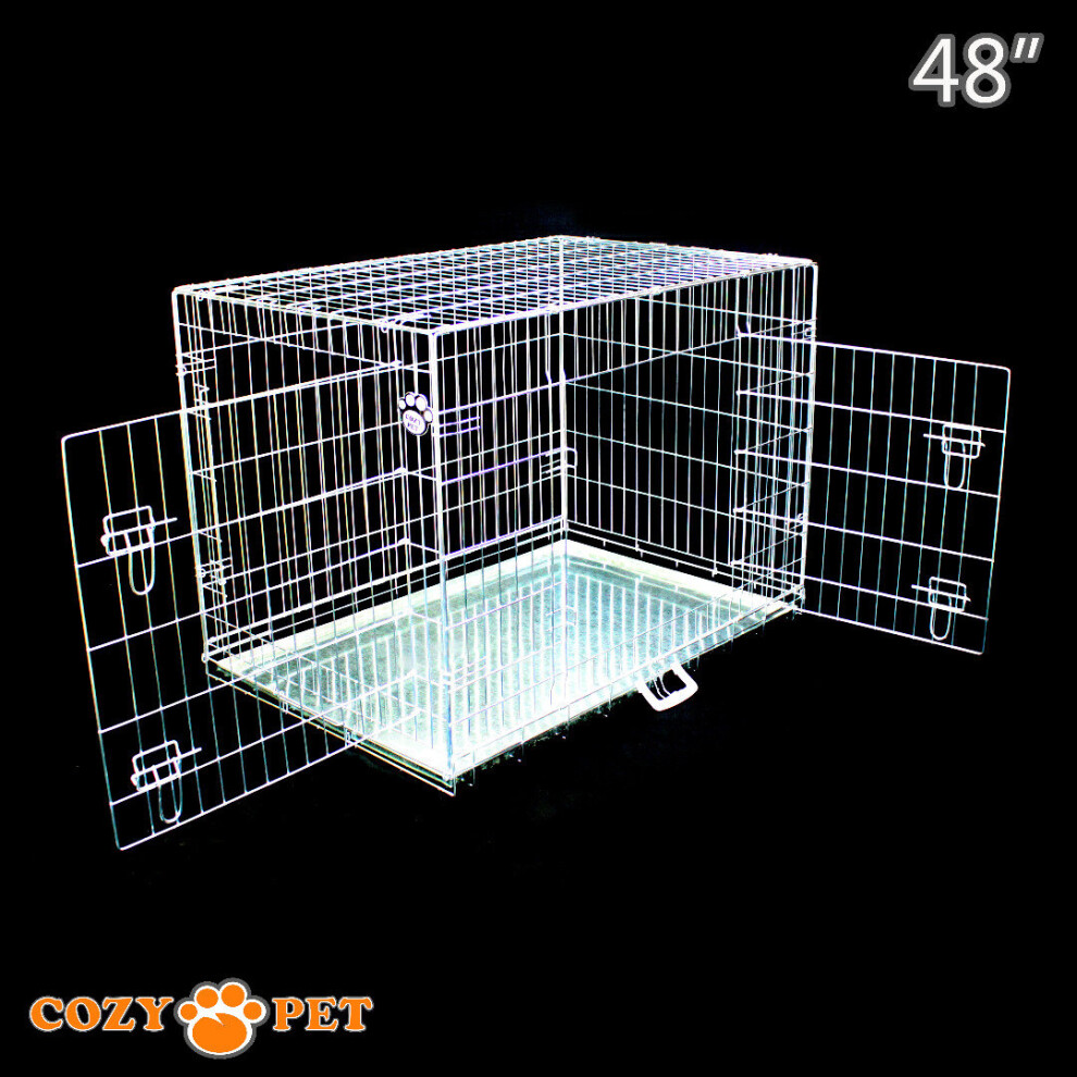 Dog Cage 48 in Silver Puppy Crate Cozy Pet Crates Folding Metal Cages