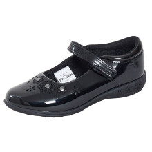 (12 UK Child) Disney Frozen Girls School Shoes Kids Elsa Anna Black Patent Easy Fasten Shoes