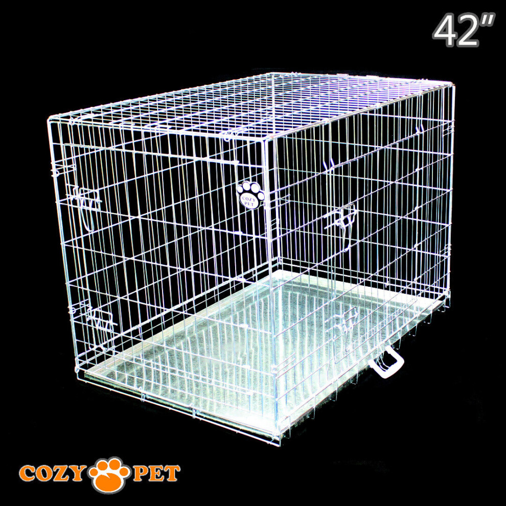 Dog Cage 42 in Silver Puppy Crate XL Cozy Pet Crates Folding Metal Cages