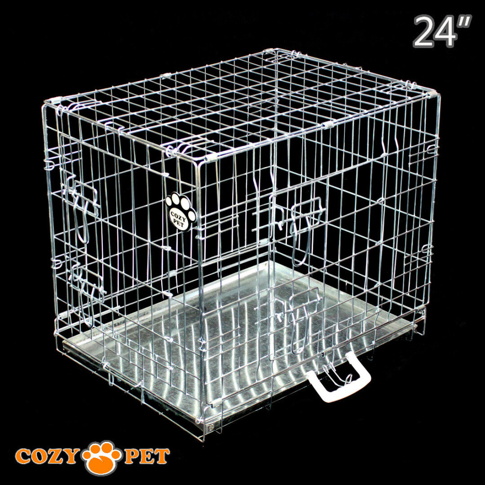 Dog Cage 24 in Silver Puppy Crate Cozy Pet Crates Folding Metal Cages DC24S