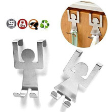 BestWayKitchen Over Door Hooks Stainless Steel Kitchen Towel Rack Storage Drawer Hanger Human Shape - 2pcs