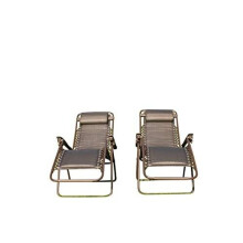 SET OF 2 Padded Garden Sun Lounger Relaxer Recliner Chairs in BROWN Tweed Weatherproof Textoline