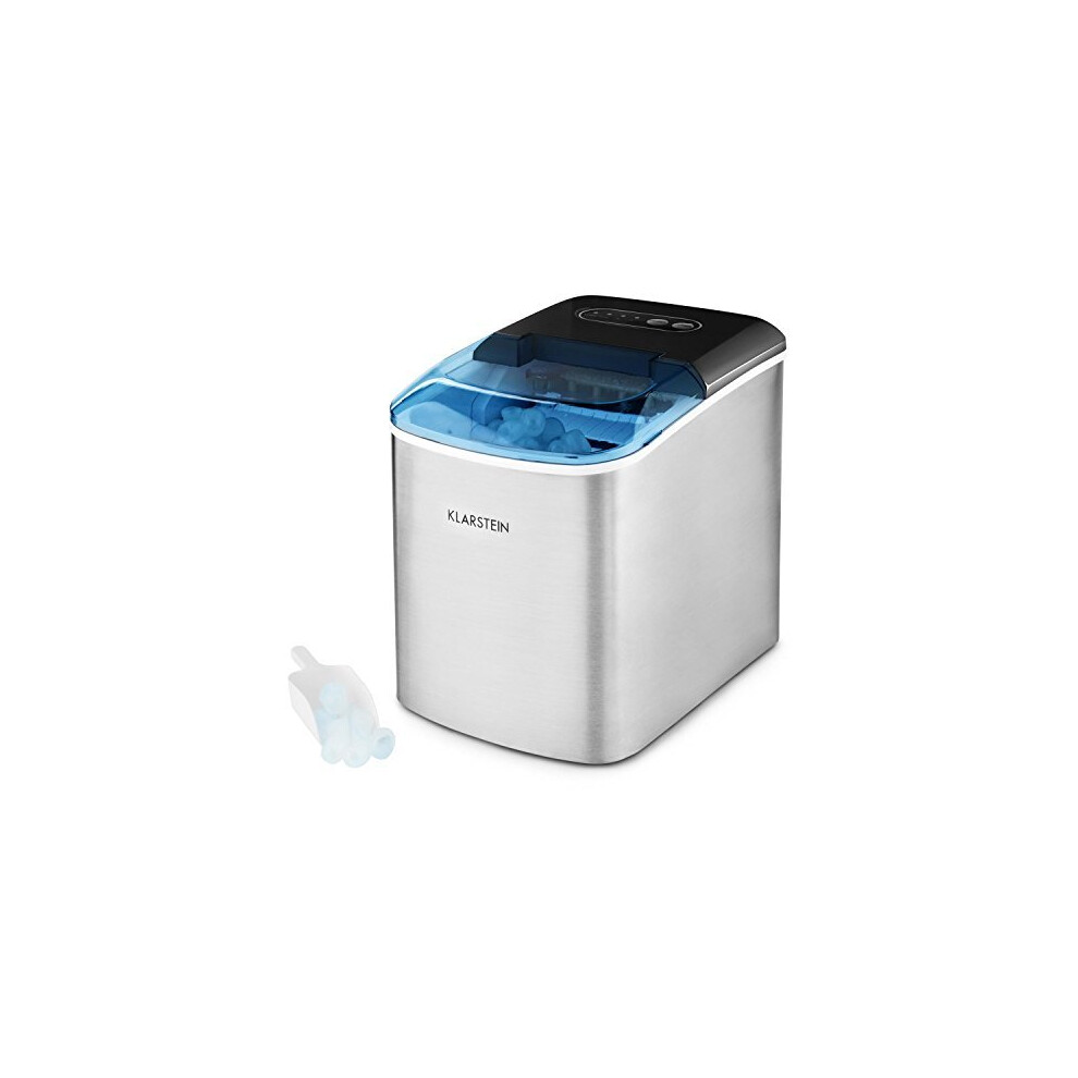 Klarstein On-The-Rocks - Ice Cube Machine, Ice Maker, 12kg/24h, 2 Cube Sizes, 6-12 min Prep Time, 2.1L Tank, Self-Cleaning Program, Shovel, Secur