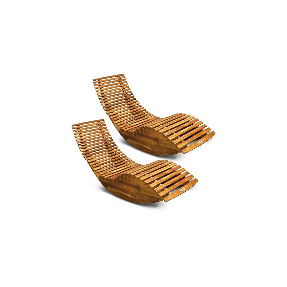 Casaria 2x Swing Lounger FSC-Certified Acacia Wood Ergonomic Rocking Function Garden Sun Relax Sauna Lounger