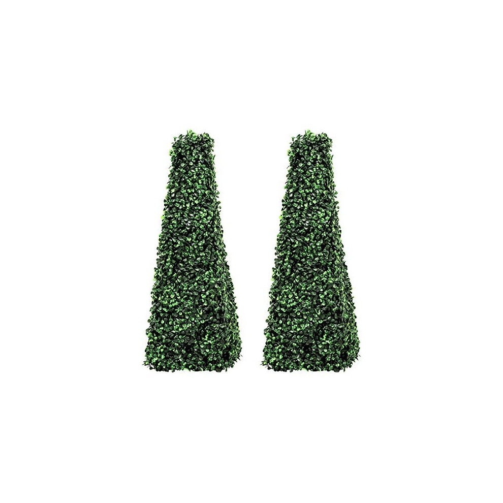Woodside Topiary Obelisk Leaf Effect, Green 2ft/65cm Indoor/Outdoor Replica Decoration (pack of 2)