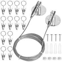 Jinlaili 3 Meters Curtain Drape Wire Rod with 12 Clips, Curtain Tieback Rod Set, Stainless Steel Cable Rope Heavy Duty Clothesline Wire, Picture