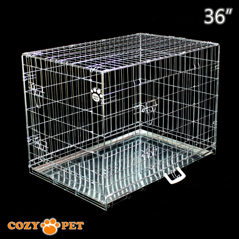 Dog Cage 36 in Silver Puppy Crate Cozy Pet Folding Metal Travel Cages DC36S