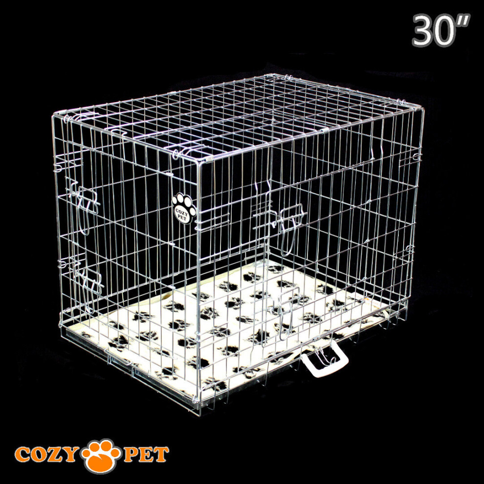 Dog Cage 30 in Silver Puppy Crate Cozy Pet Travel Crates with Vet Bedding