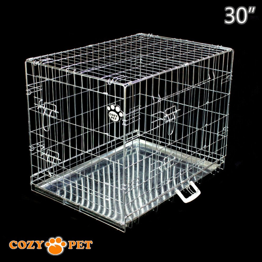 Dog Cage 30 in Silver Puppy Crate Cozy Pet Crates Folding Metal Cages DC30S