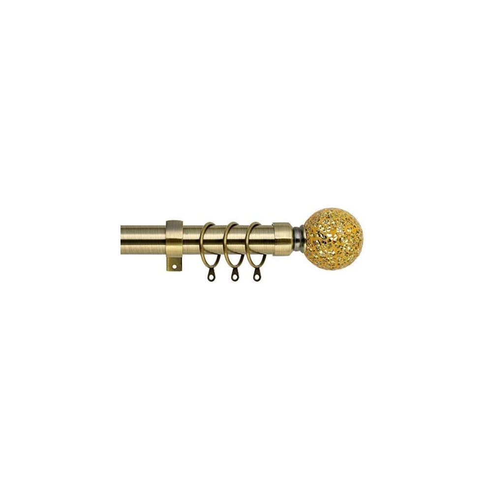 Mosaic Ball Extendable Curtain Pole. Includes Pair Of Superior 60mm Size Finials, Rings, Brackets & Fittings Set. (Antique Brass, 120cm - 210cm,