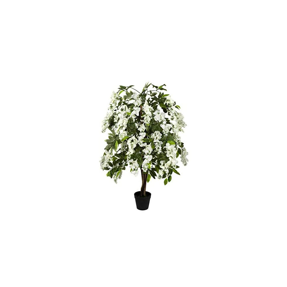 GreenBrokers Premium Artificial White Wisteria Tree 130cm/4ft Potted Plant, 130cm