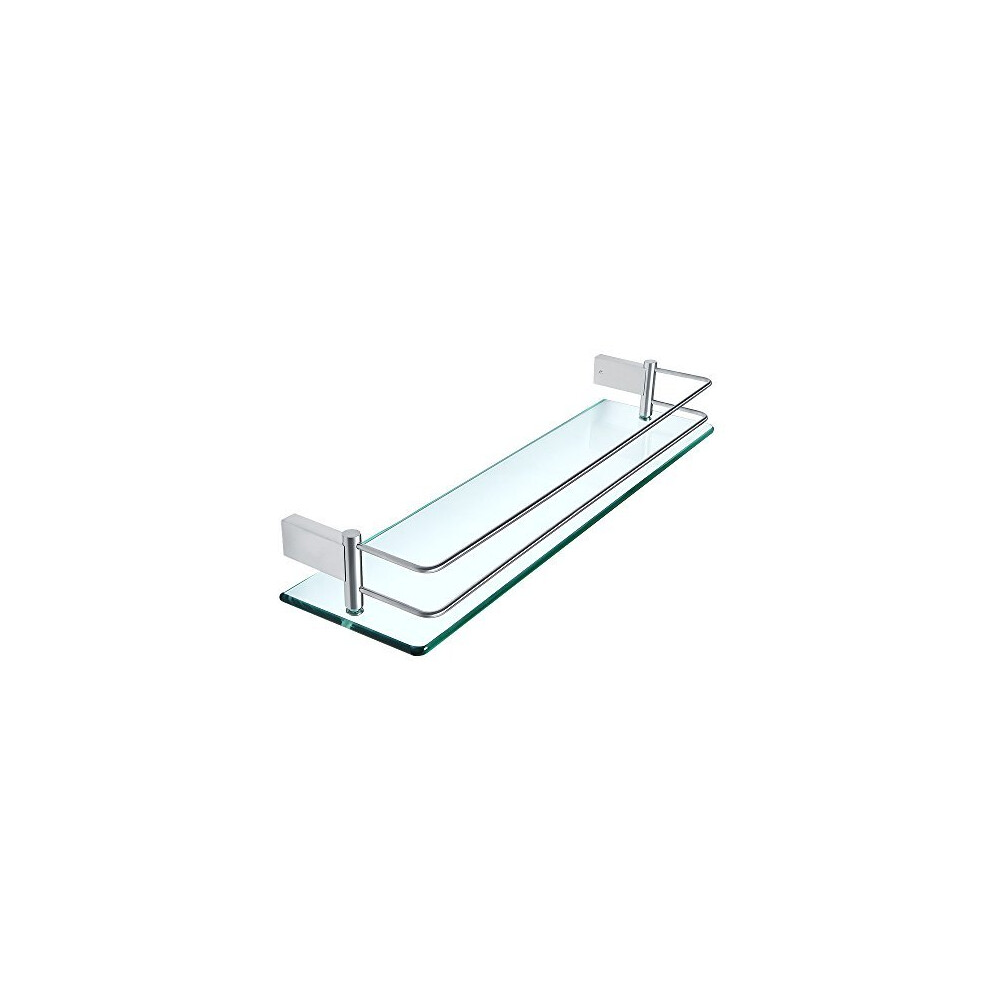 Sayayo Tempered Glass Shelf Bathroom Shelf with Rail Wall Mounted 20 inches, Stainless Steel Brushed Finished, EGC1000