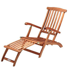 Deuba Wooden Deck Chair Patio Garden Outdoor Recliner Sun Lounger Hard Wood Reclining Day Bed (1x)