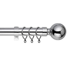 Plain Metal Ball Extendable Curtain Pole. Includes Pair Of Superior 60mm Size Finials, Rings, Brackets & Fittings Set. (Chrome, 70cm - 120cm, 28