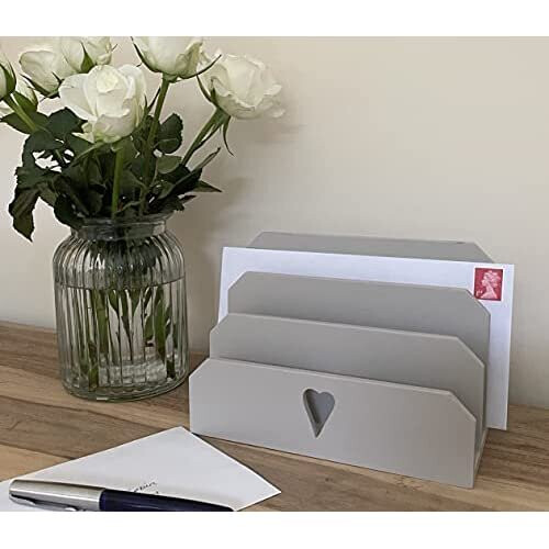 Grey Letter Rack with Heart Window