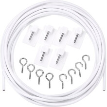 Shappy Curtain Wire with Self-adhesive Hooks, Hooks and Eyes for Net Curtain Rod (3 Meters, 4 Pairs)