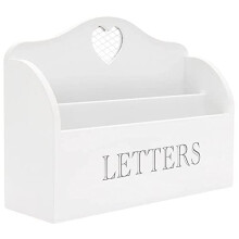 Rustic White Letter Rack With Contrasting Grey Letters Wording and Cutout Heart Detail, Twin Compartment Decorative Mail Organiser