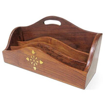 Large Polished Wood Letter Rack with Brass Inlay