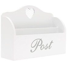 White Post Rack With Grey Lettering and Cutout Heart Detail, Twin Compartment Decorative Letter Organiser