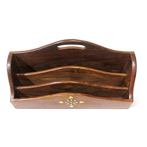 Large Polished Wood Letter Rack with Brass Inlay 2