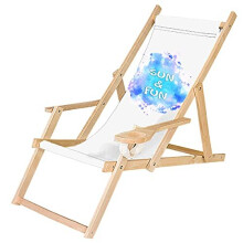 Deck Chair Wooden Folding Lounger Chair with Armrest and Drink Holder Garden Beach Chair Design Sun & Fun [119]