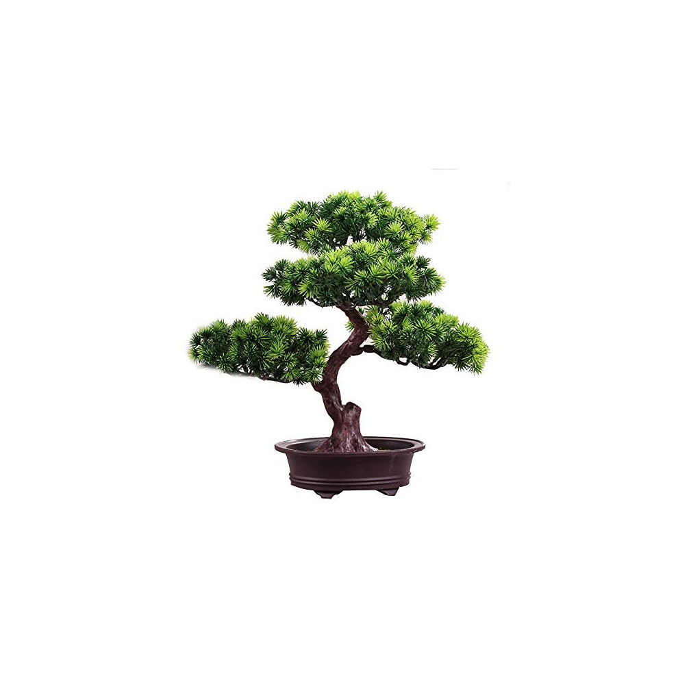 KOET Artificial Bonsai Pine Tree,11Inch Faux Potted Plant Desk Display Fake Tree Pot Ornaments, Japanese Cedar Bonsai Plant for Home, Office Deco