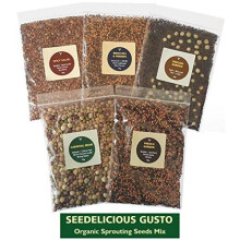 Organic Sprouting Seeds Mix SEEDELICIOUS Gusto (5 Assorted Sample Packs) 250g | Healthy Superfood in Convenient Packs | Over 15 Vegetable Seeds