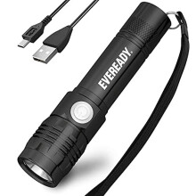 Eveready Rechargeable Torch, Super Bright Flashlight, Light Weight, Water and Impact Resistant, Ideal for Camping, Micro USB Charging Cable