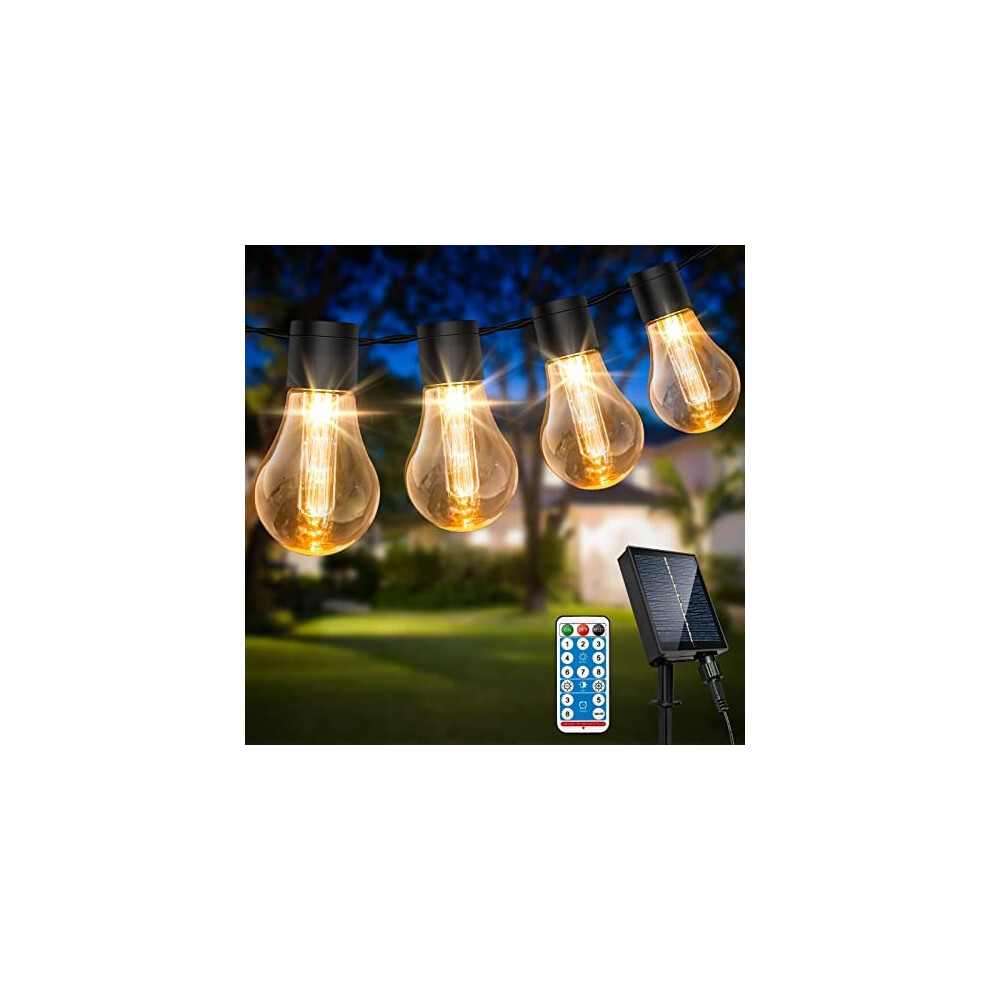 Solar Festoon Lights Outdoor, 29.5Ft Remote Control Solar String Lights Outdoor Waterproof with 8 Modes 20 Shatterproof LED Bulbs for Garden, G