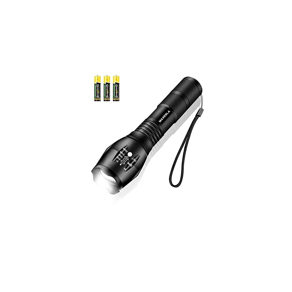 Maxesla LED Torch 2000 Lumens, Zoomable Torches Led Super Bright Flashlight, Powerful Torches Battery Powered Water Resistant 5 Modes Mini T
