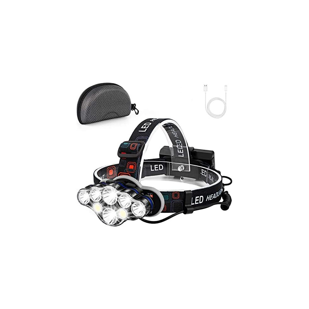 LED Head Torch, Rechargeable Super Bright Headlamp , 18000 Lumen Light Flashlight with White Red Lighting 8 Modes Waterproof Headlight for Outdoo