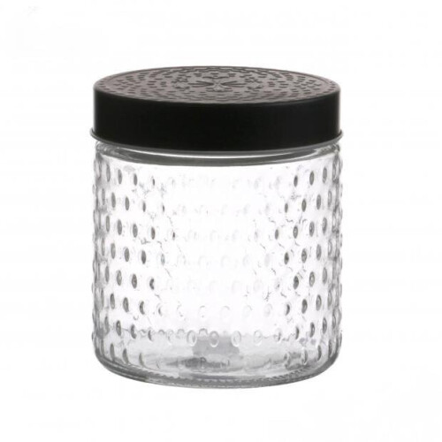 Round Glass Storage Jar With Black Mat Lid 500ml