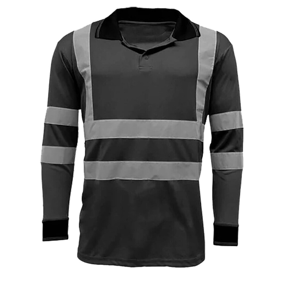 (Black, M) Mens Hi Viz Collared Two Tone Tape Stripe Shirt
