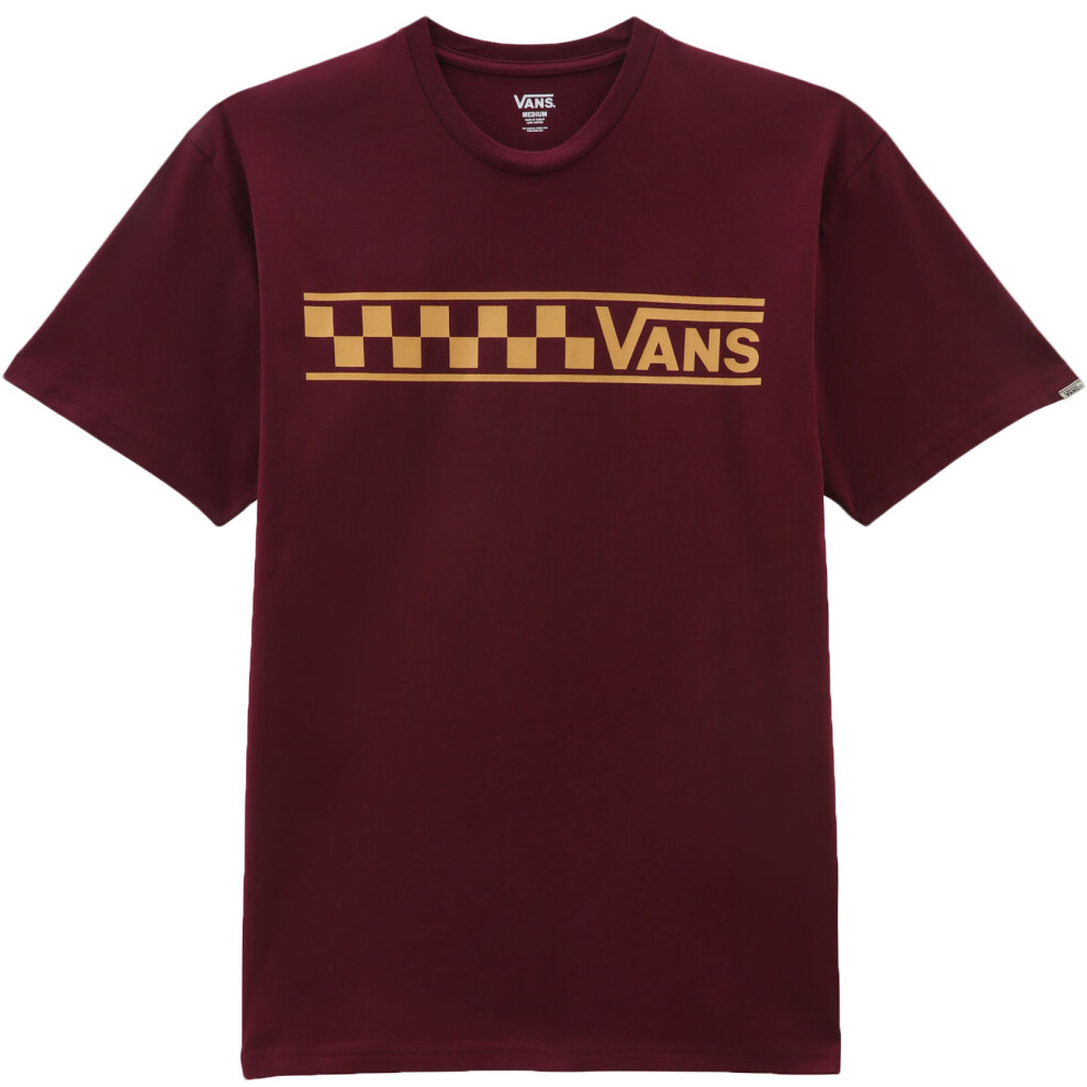 (S, Burgundy) Vans Mens Stackton Stripe Cotton Crew Neck Short Sleeve T-Shirt Top Tee