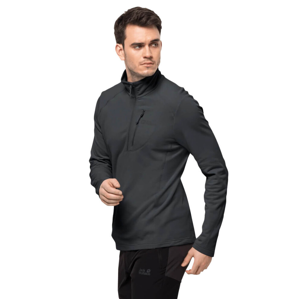 (S, Phantom) Jack Wolfskin Mens 2022 Kolbenberg Half Zip Stretch Midlayer Fleece Sweater