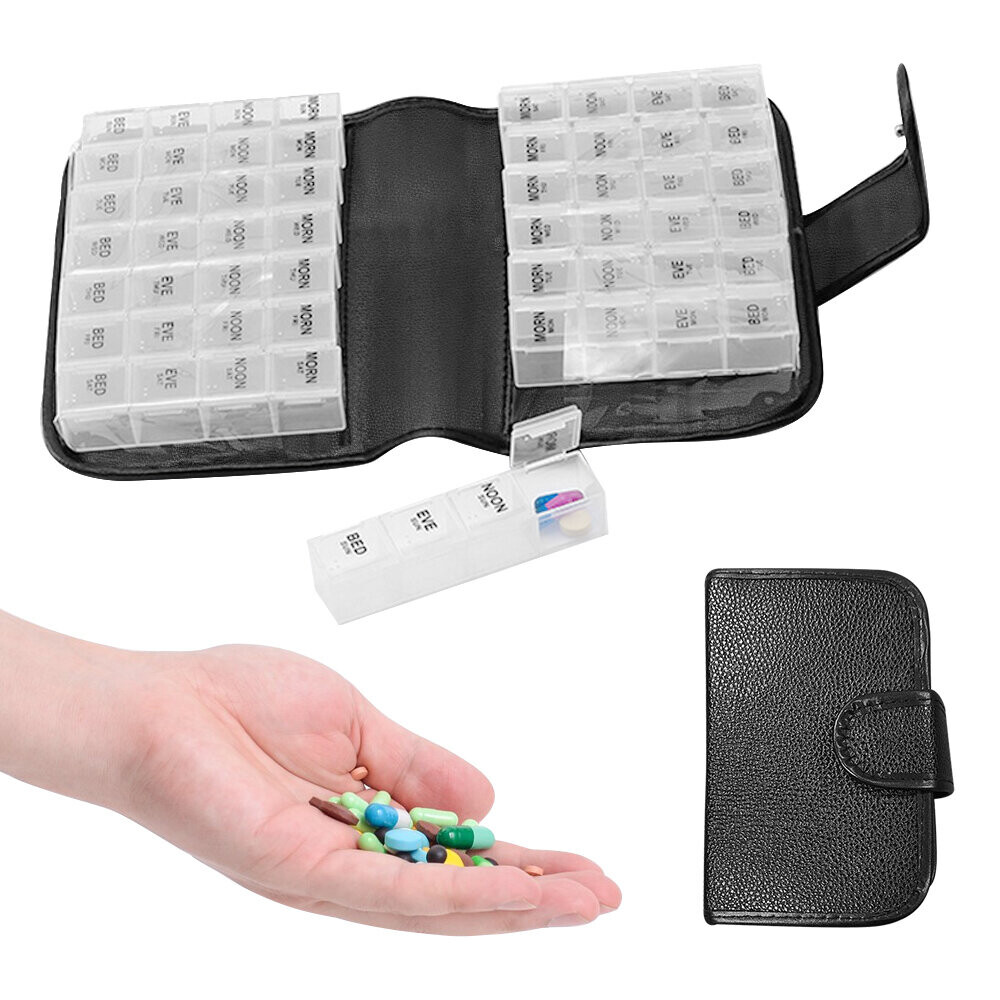 14 Day Pill Leather Pill Organiser Medicine Storage Travel Dispensor on
