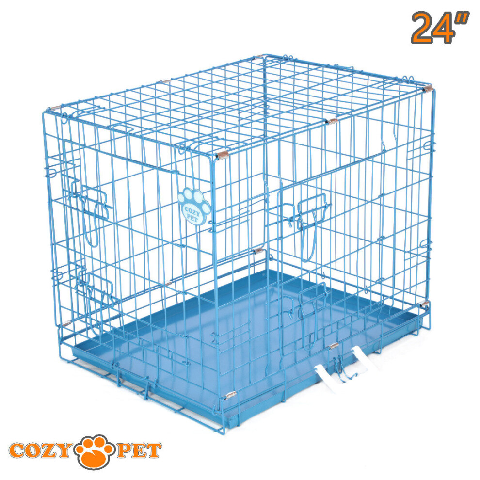 Cozy Pet Dog Cage 24 In Puppy Crate Crates Folding Metal Cages Dc24bl Blue