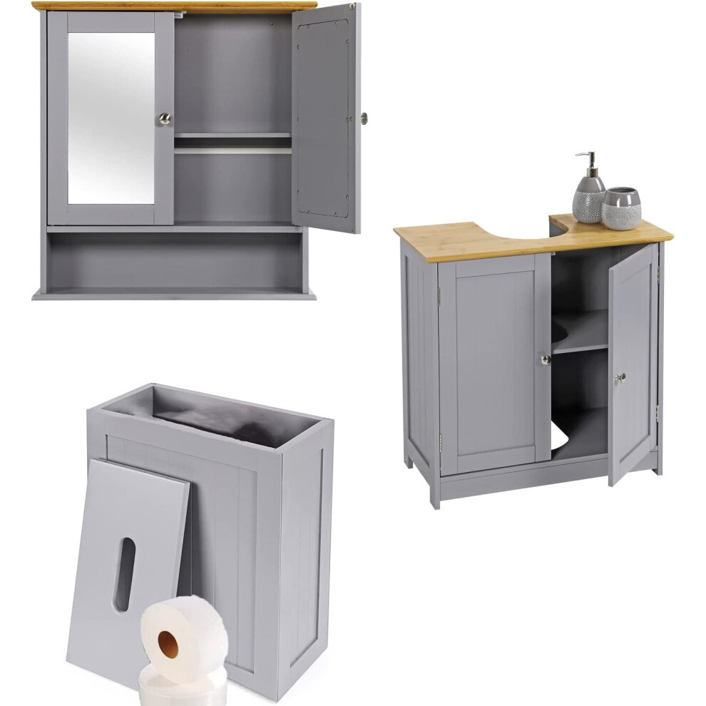 3PC Bathroom Furniture-Under Basin Cabinet+Mirrored Cabinet+StorageBox