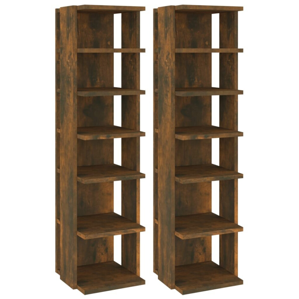 Vidaxl (Smoked Oak, 2) Shoe Cabinet Household Storage Shelf Shoe Cupboard Engineered Wood