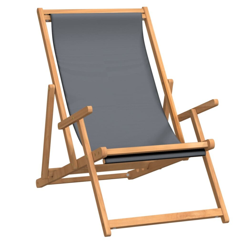 (grey, 60 x 126 x 87.5 cm) vidaXL Folding Beach Chair Outdoor Patio Seating Furniture Solid Teak Wood