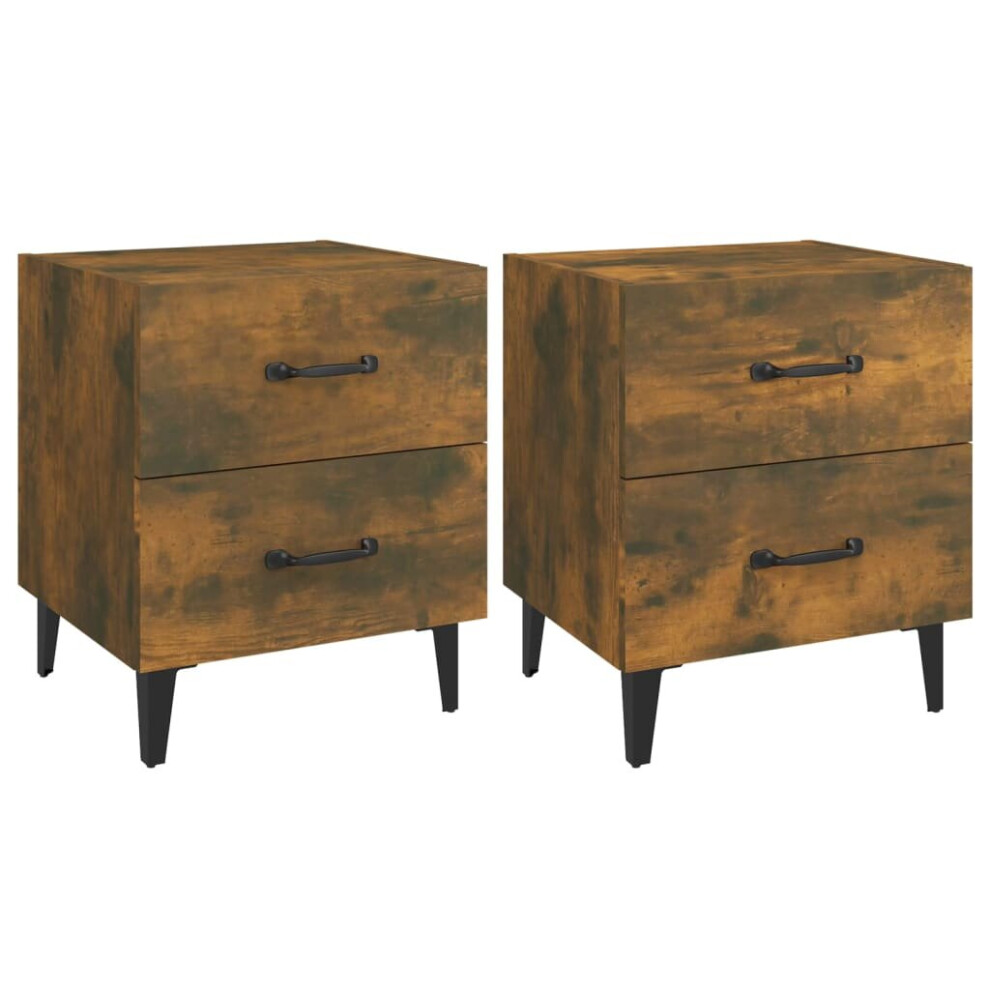 Vidaxl (Smoked Oak, 2) 1/2X Bedside Cabinet Engineered Wood End Table Nightstand Multi Colours