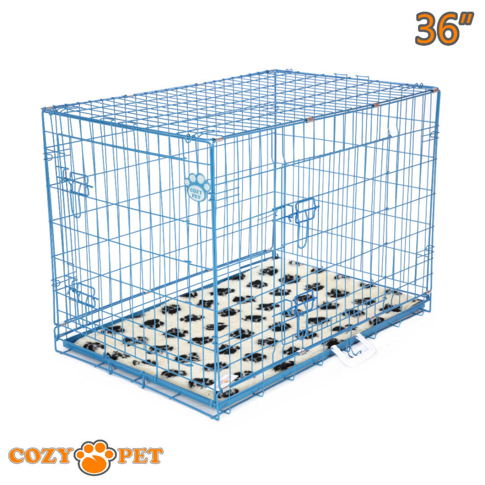 Dog Cage 36 in Blue Puppy Crate Cozy Pet Dog Travel Crates inc Vet Bedding