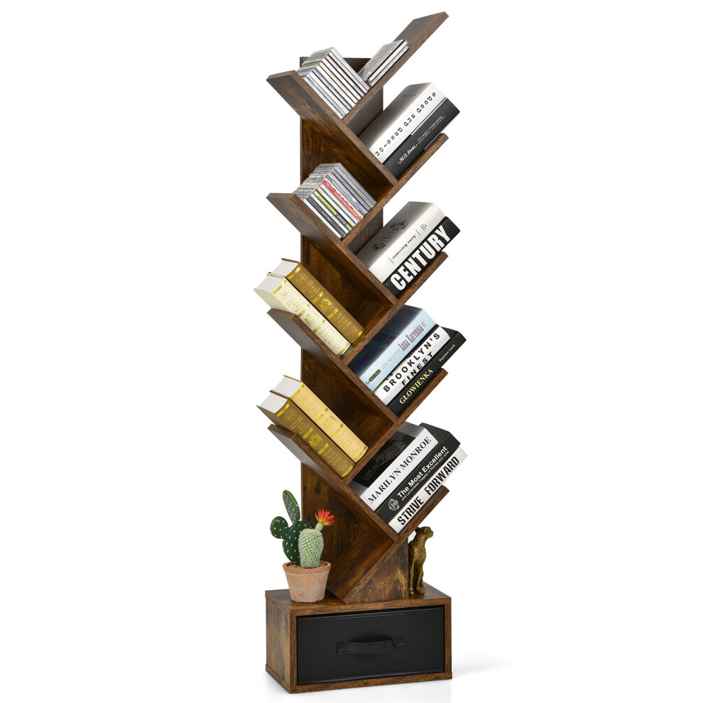 59 inch Tree Bookshelf Free-standing Bookcase with 10 Shelves
